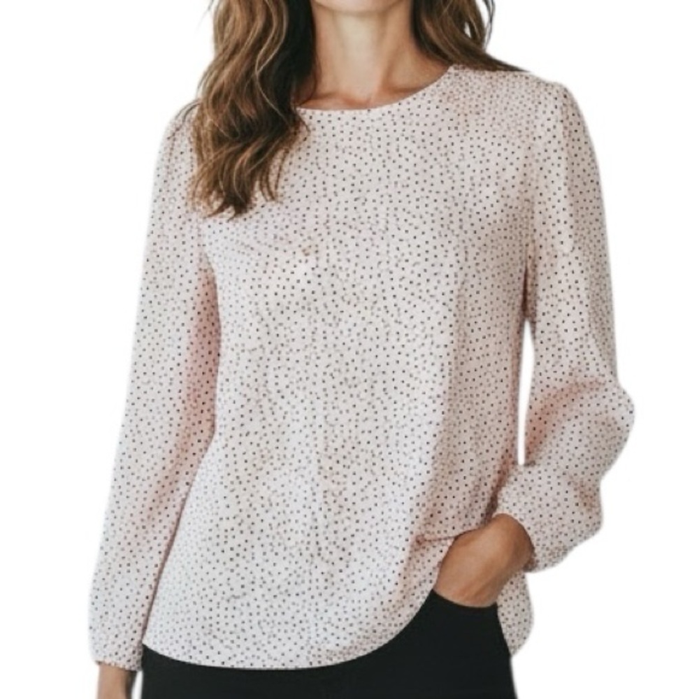 NWT ADRIANNA PAPELL Polka Dot 3/4 Sleeve Smock Shoulder Blouse Size Medium